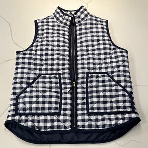 J crew navy blue white gingham quilted full zip vest size M 💙🤍